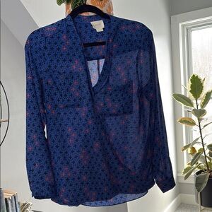 Maeve Blue Wrap Blouse Long Sleeves